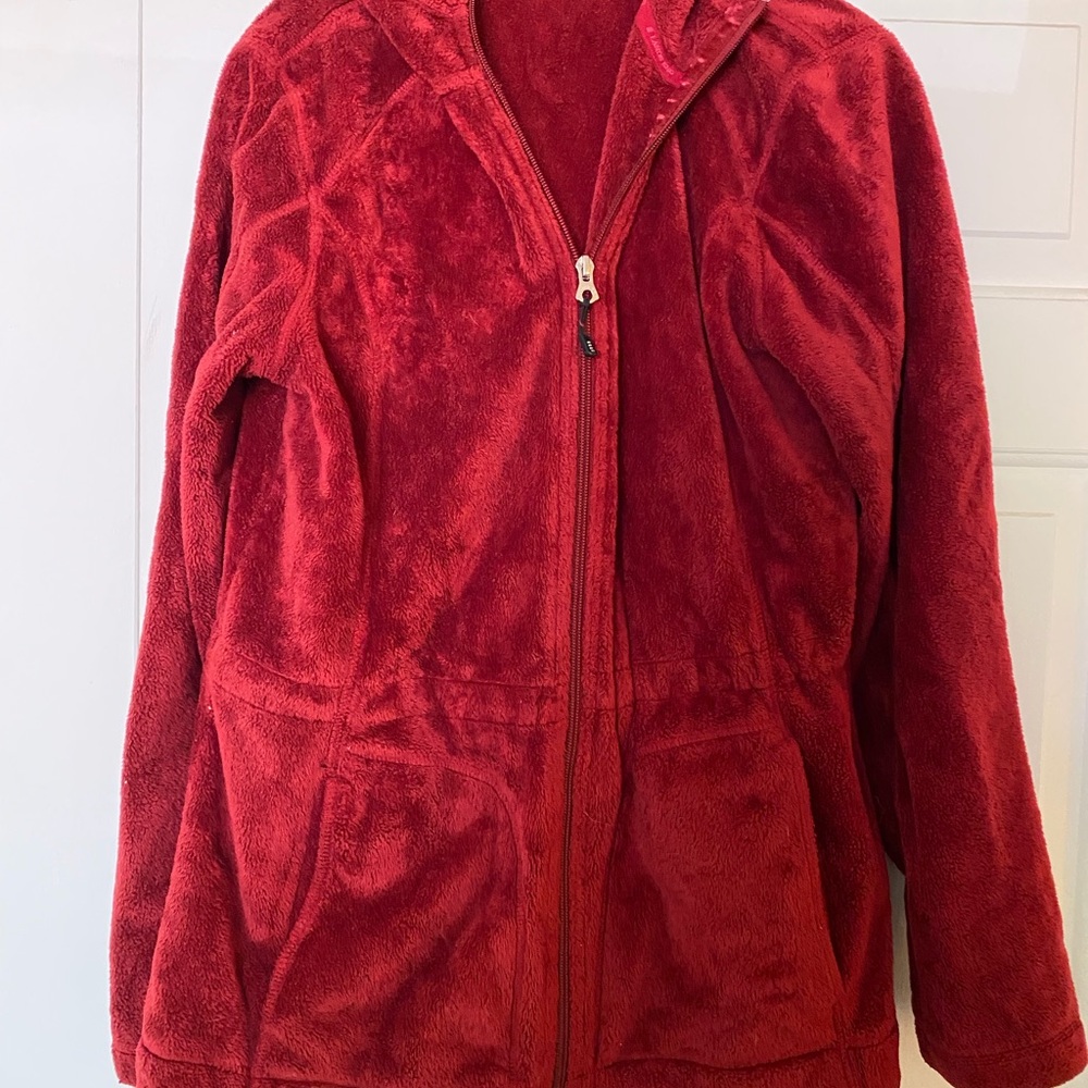 LL Bean Red Fleece Zip Up Hooded Jacket, Womens 10-12